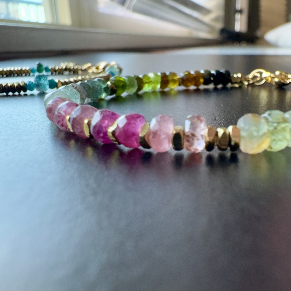 Multi/ Pink Tourmaline and Gold Filled Bracelet